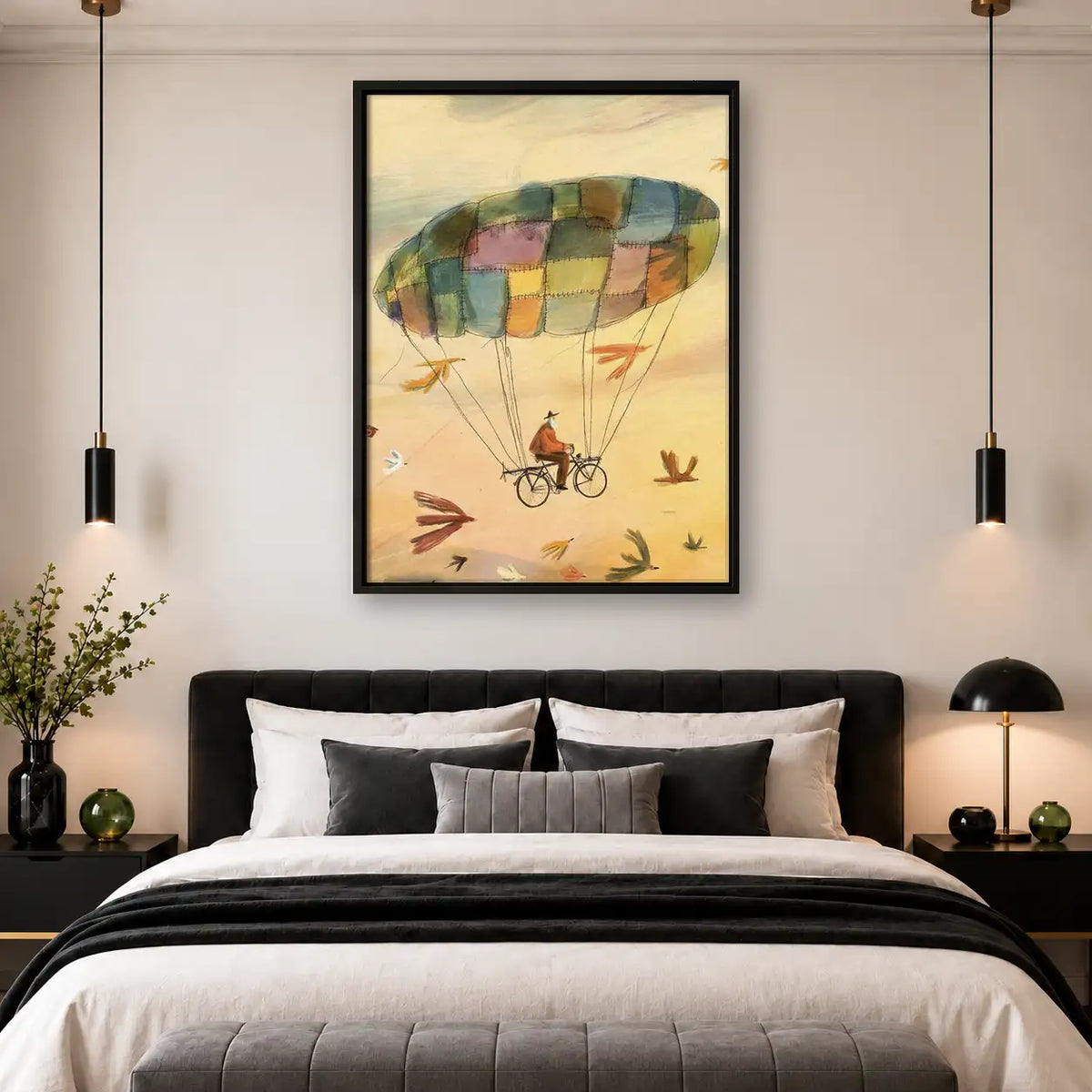 Whimsical Flying Patchwork Balloon Wall Art 4
