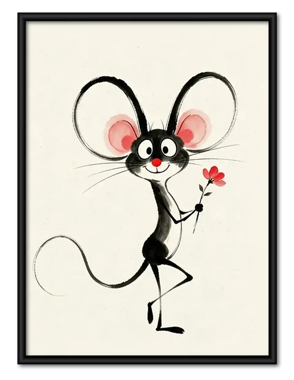 Whimsical Mouse with Tiny Flower Wall Art 1