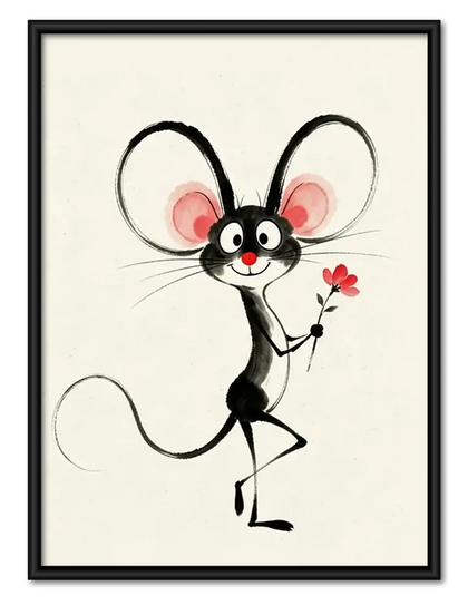 Whimsical Mouse with Tiny Flower Wall Art