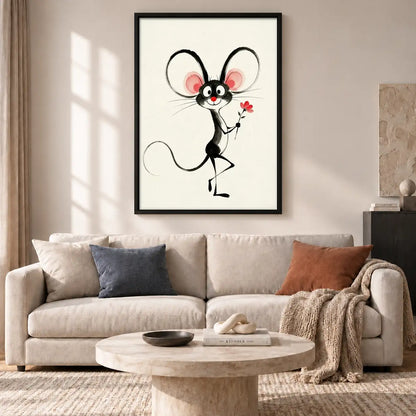 Whimsical Mouse with Tiny Flower Wall Art 2