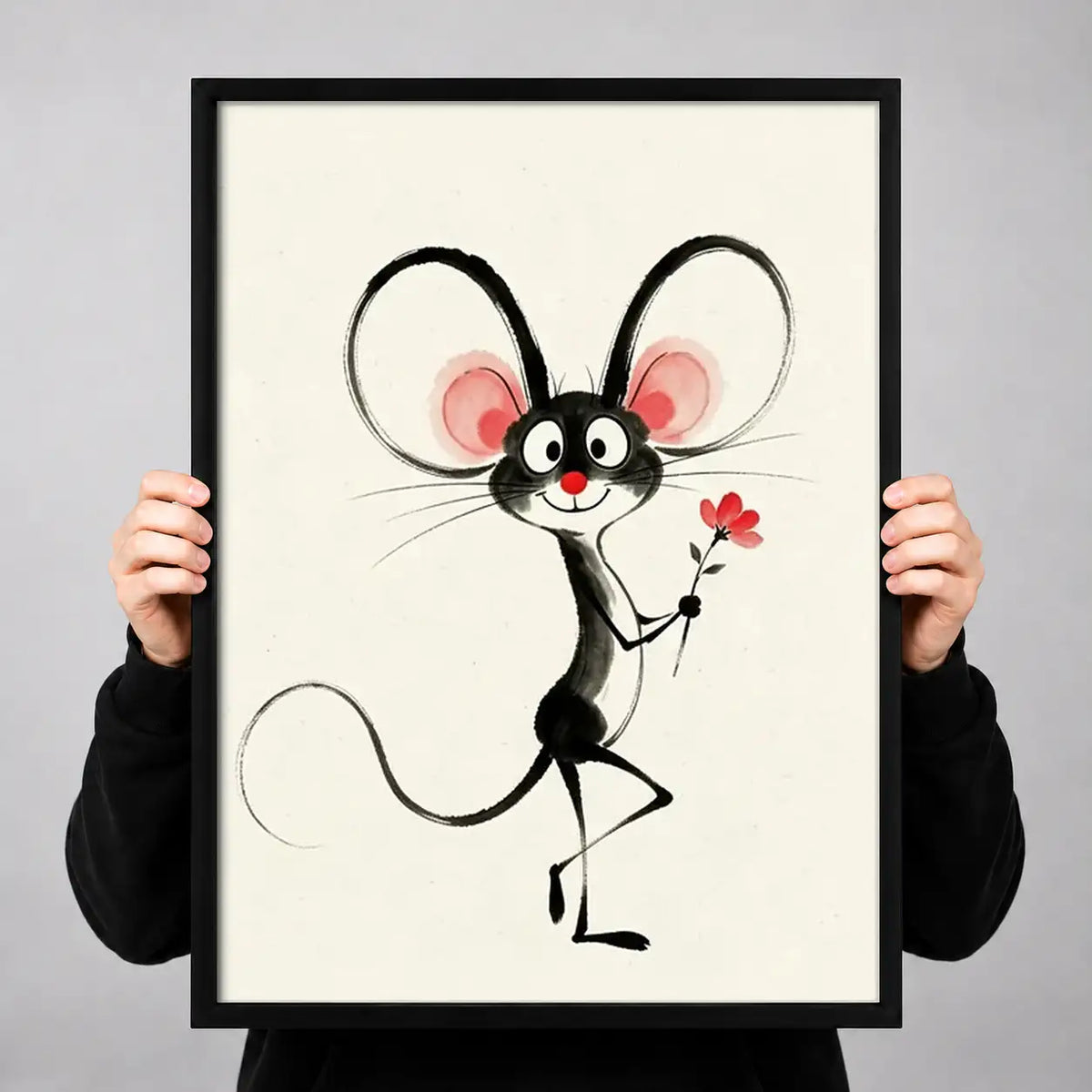 Whimsical Mouse with Tiny Flower Wall Art 3