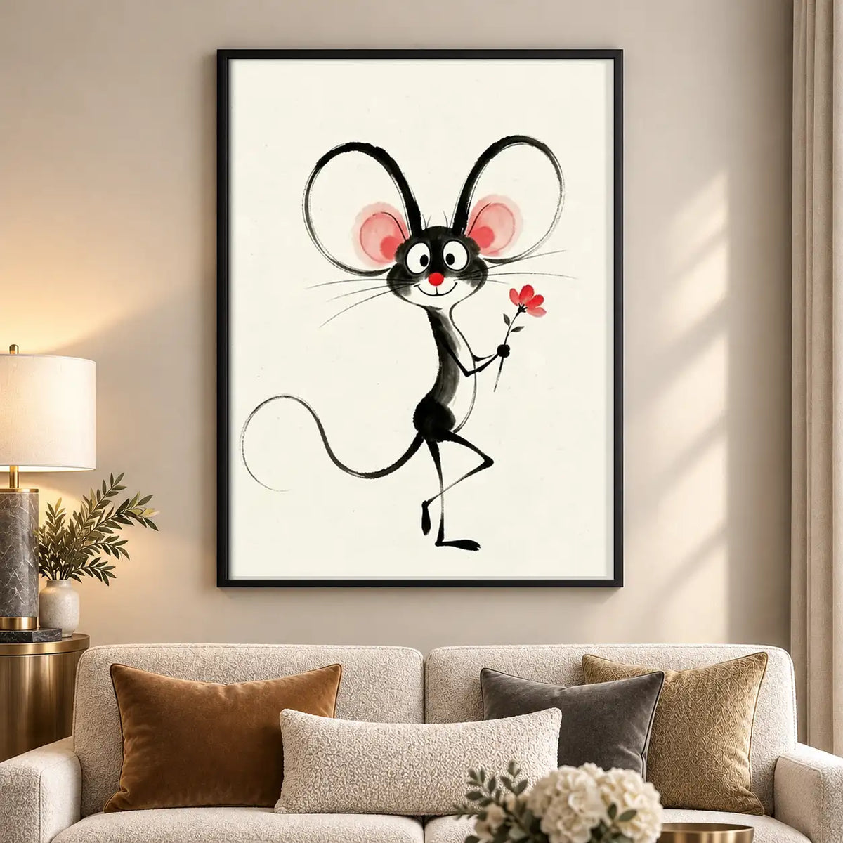 Whimsical Mouse with Tiny Flower Wall Art 5