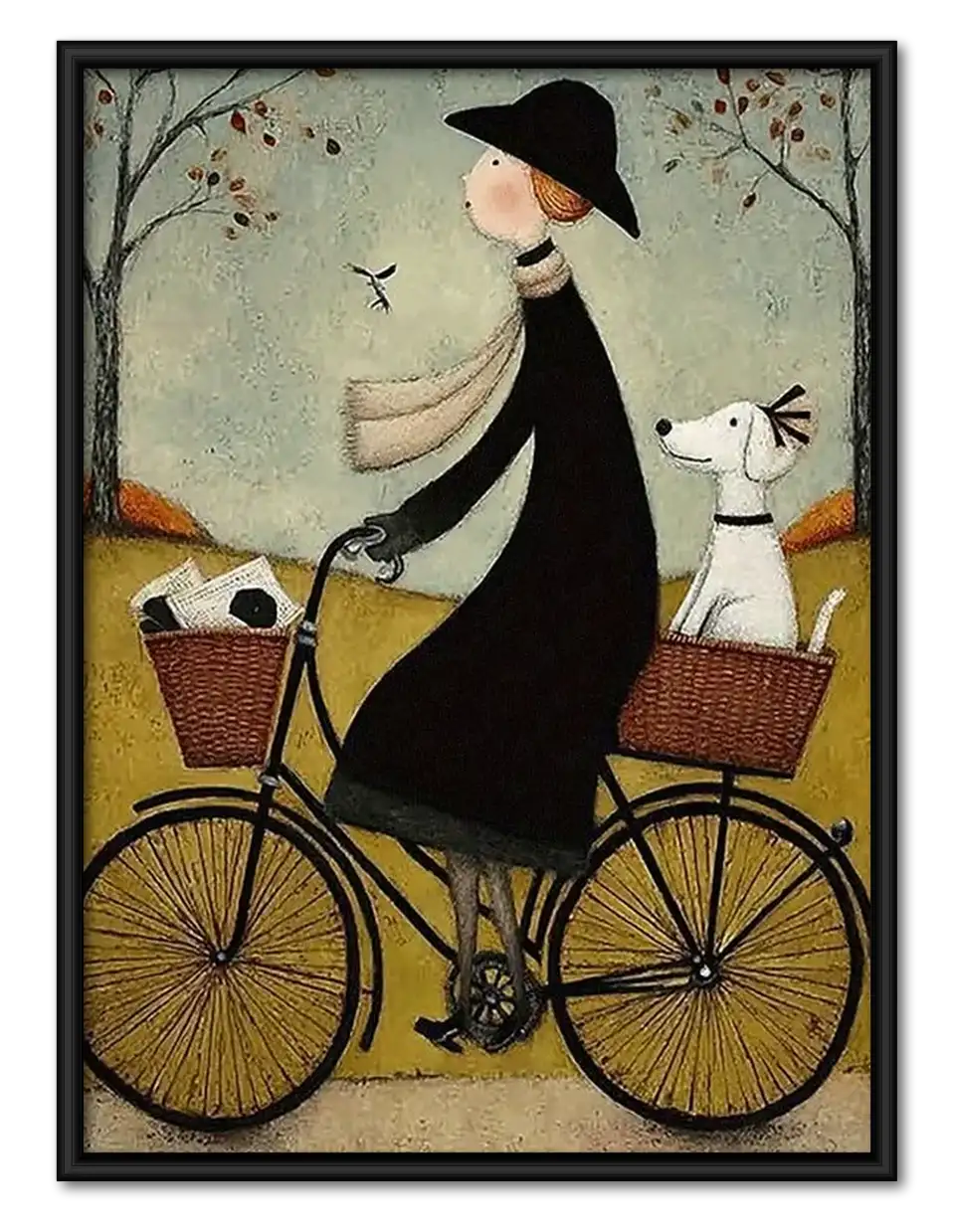 Whimsical Witch Riding Bicycle Wall Art 1