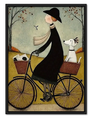 Whimsical Witch Riding Bicycle Wall Art