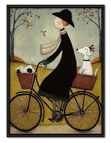 Whimsical Witch Riding Bicycle Wall Art