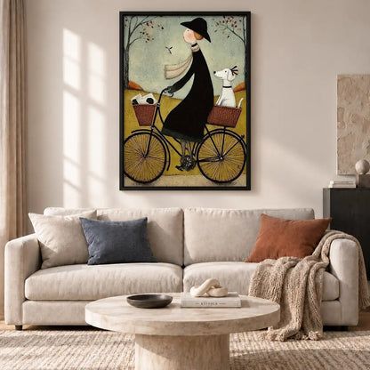 Whimsical Witch Riding Bicycle Wall Art 2