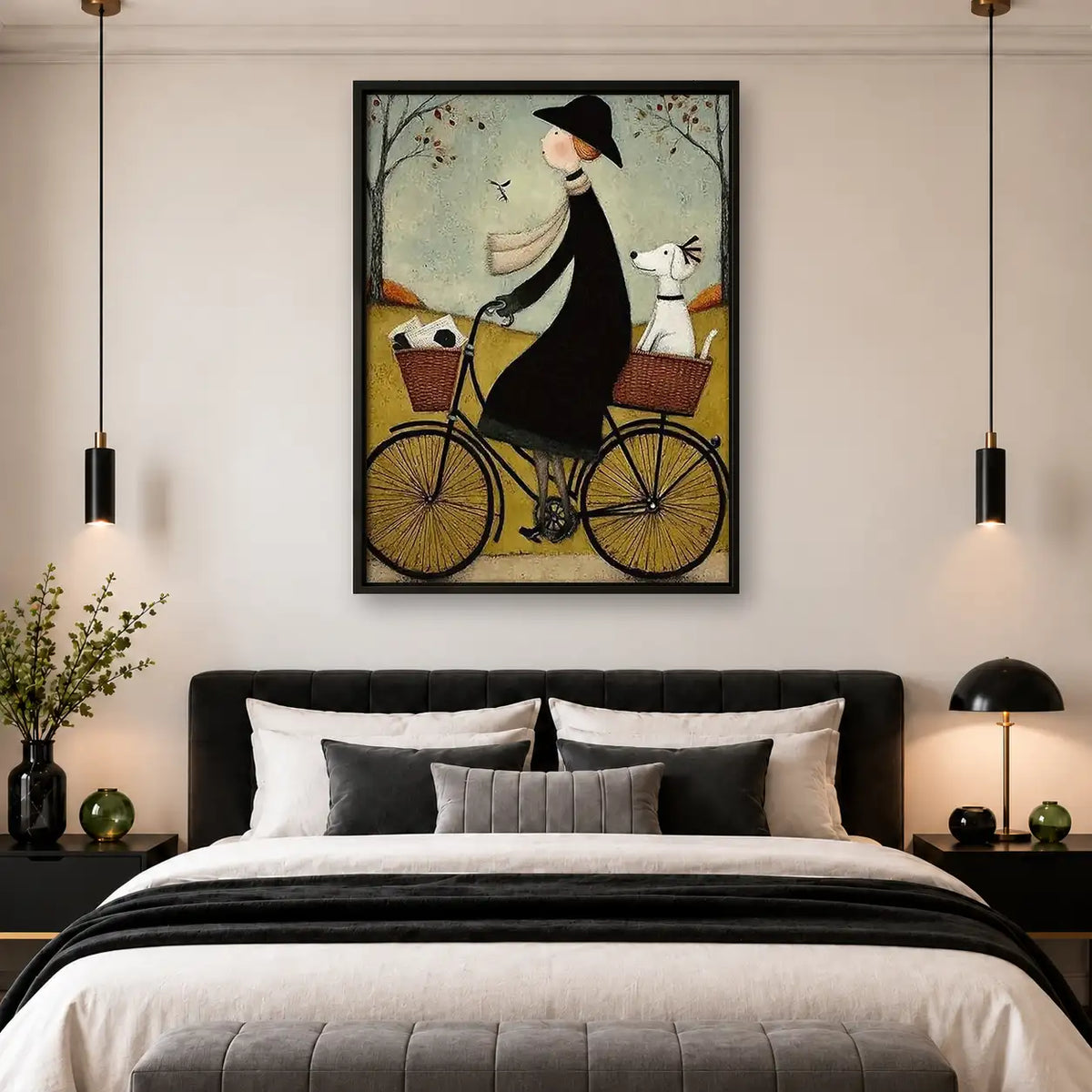 Whimsical Witch Riding Bicycle Wall Art 4