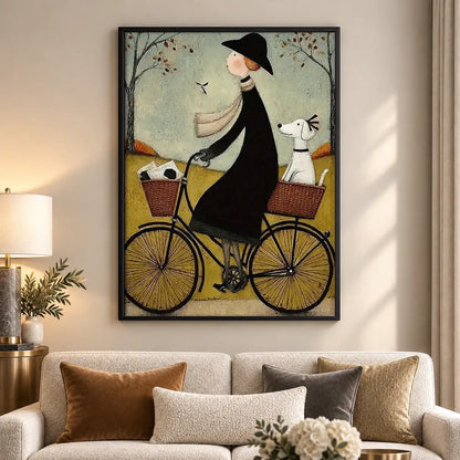 Whimsical Witch Riding Bicycle Wall Art 5