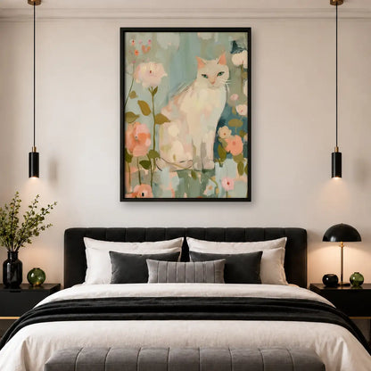 White Cat Among Pastel Flowers Wall Art 4