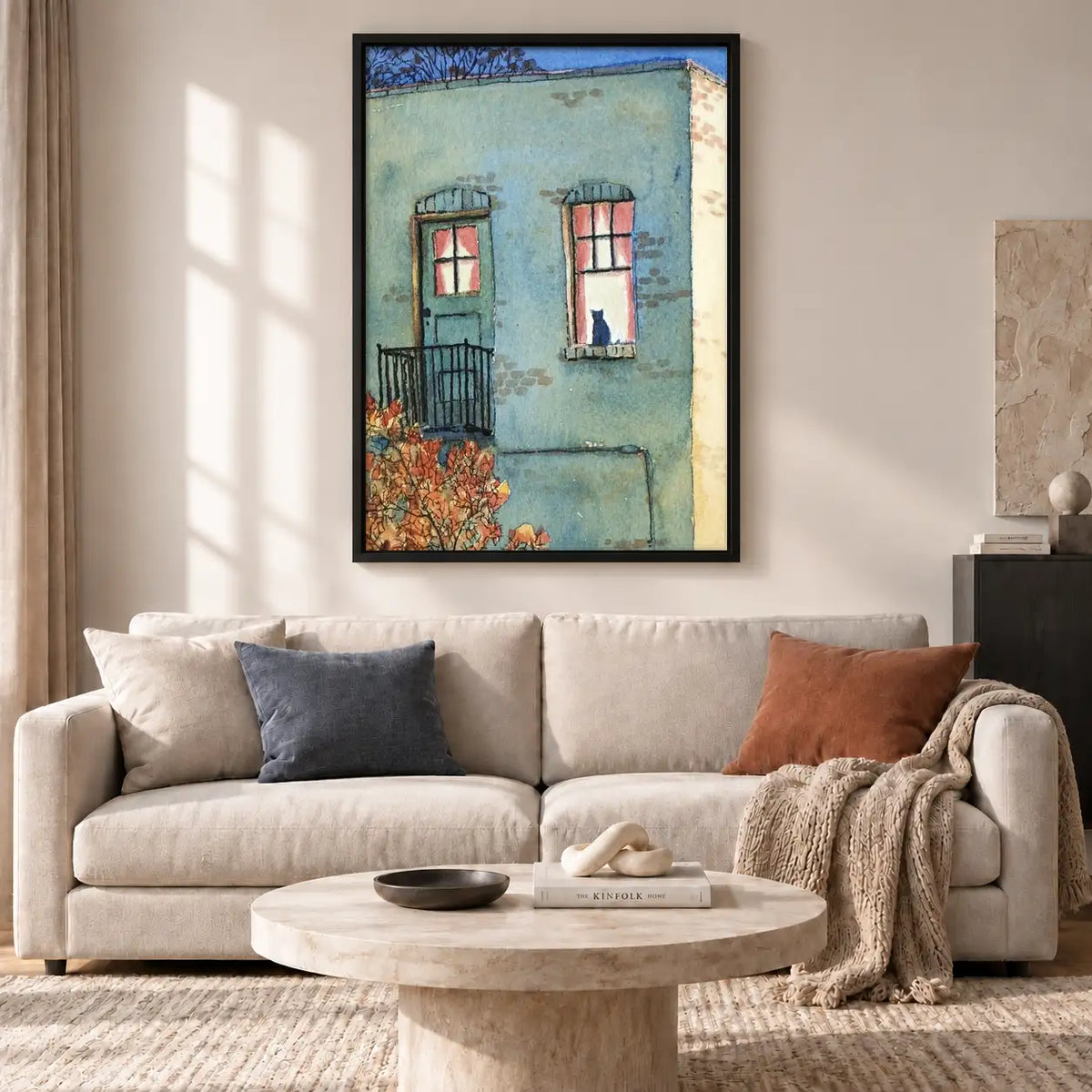 White Cat at Blue Apartment Window Wall Art 2