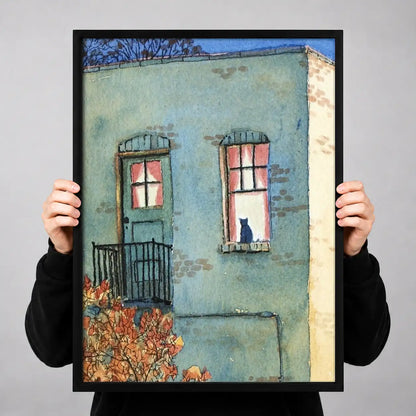 White Cat at Blue Apartment Window Wall Art 3