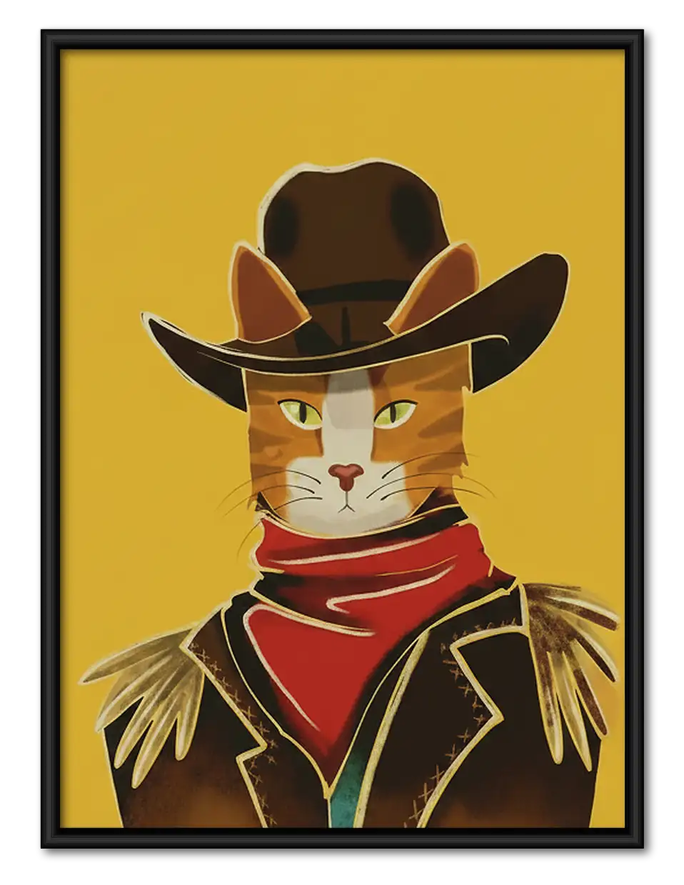 White Cat Cowboy Portrait Wall Art 1