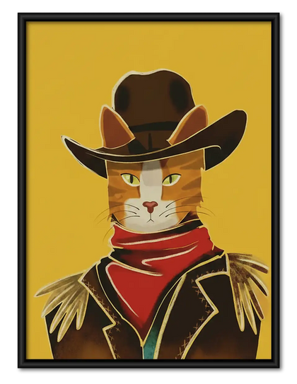 White Cat Cowboy Portrait Wall Art
