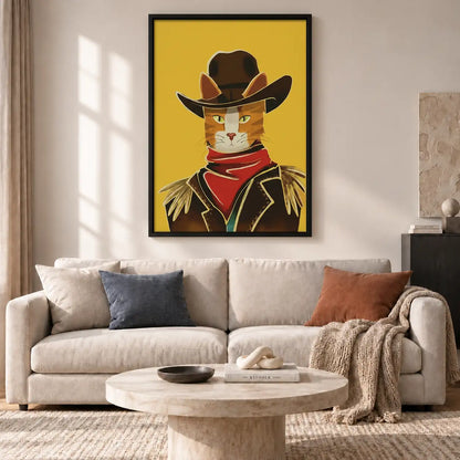 White Cat Cowboy Portrait Wall Art 2