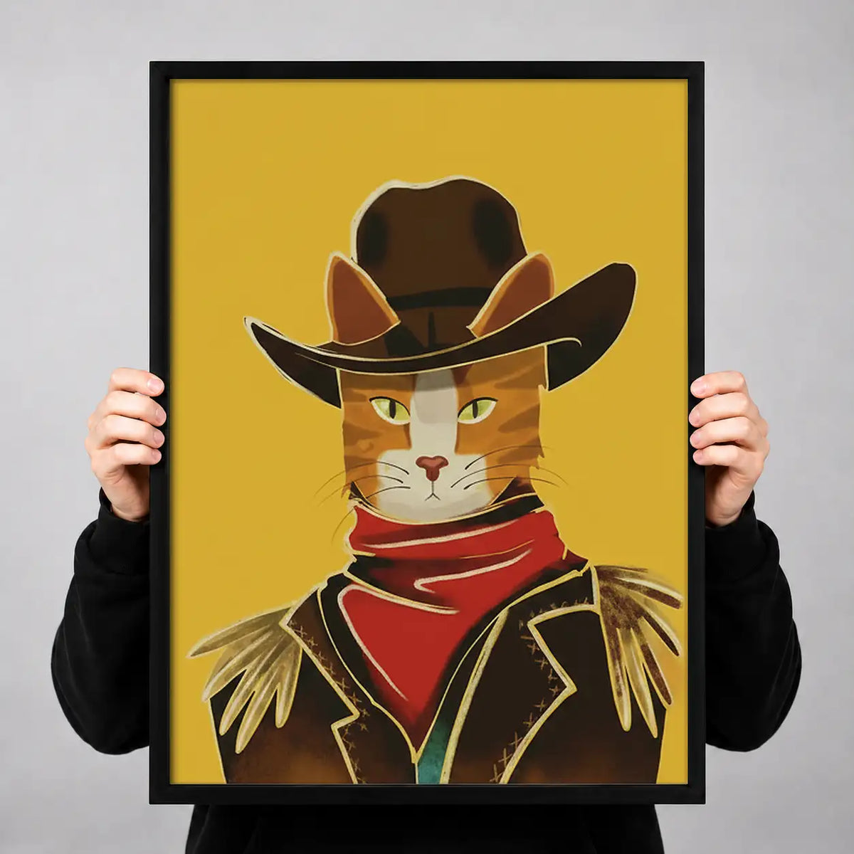 White Cat Cowboy Portrait Wall Art 3