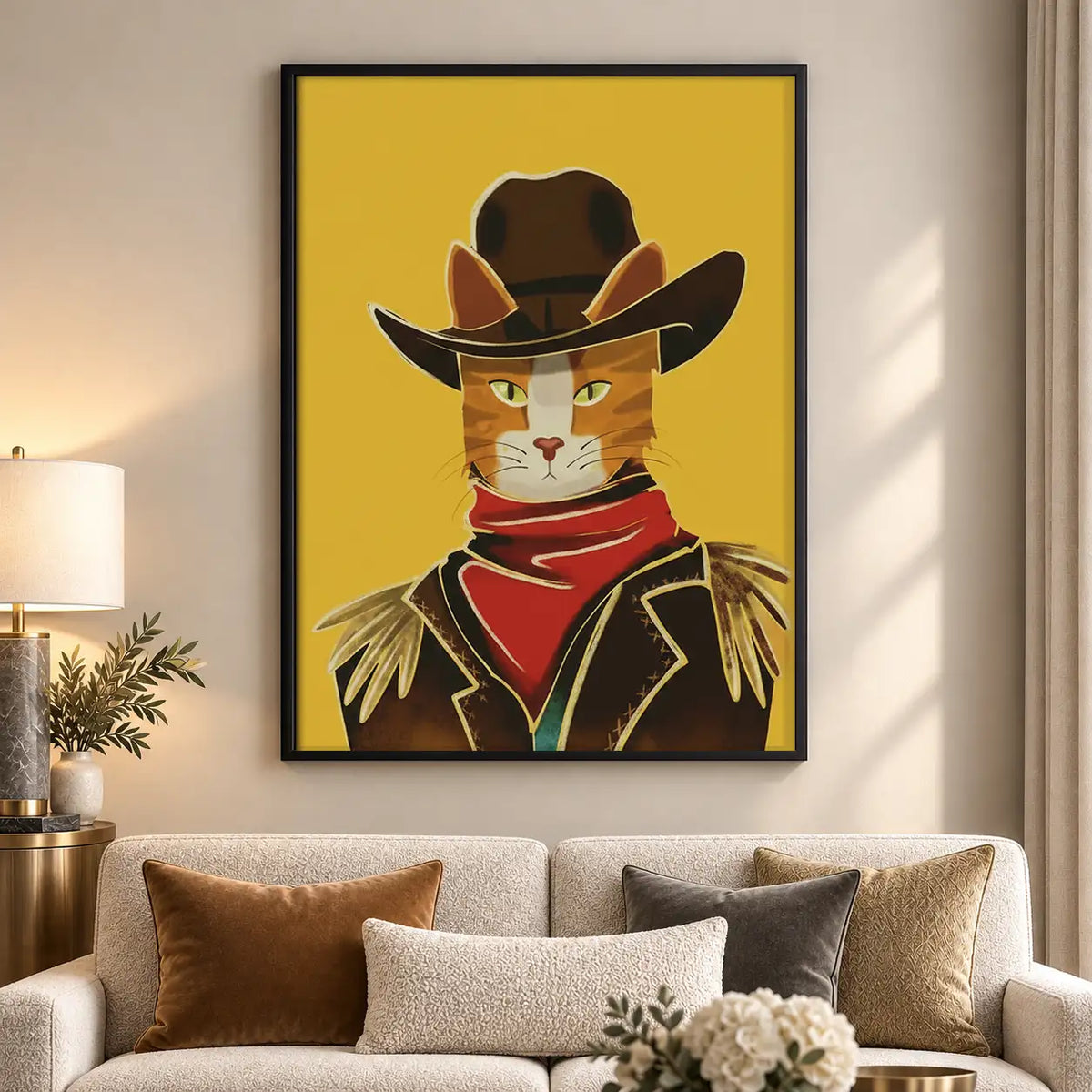 White Cat Cowboy Portrait Wall Art 5