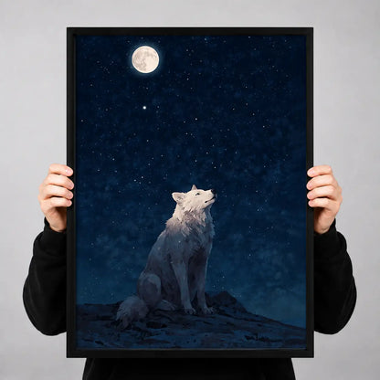 White Cat Gazing at Full Moon Wall Art 3