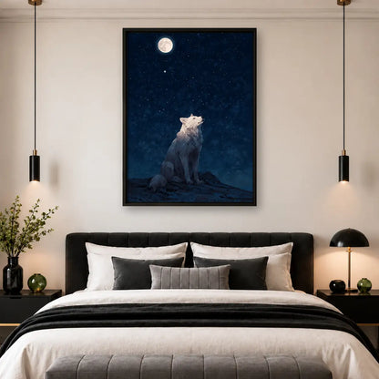 White Cat Gazing at Full Moon Wall Art 4