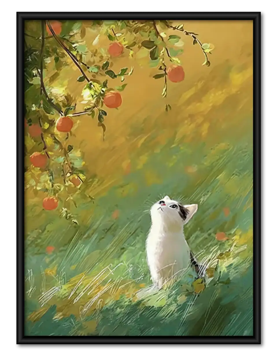 White Cat in Flower Meadow Wall Art 1