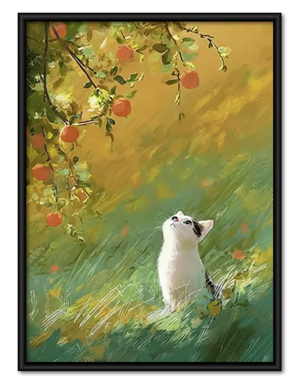 White Cat in Flower Meadow Wall Art