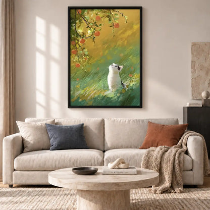 White Cat in Flower Meadow Wall Art 2