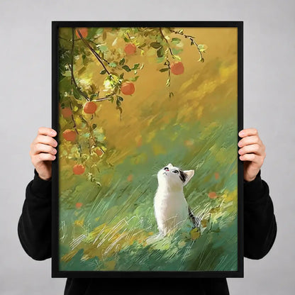 White Cat in Flower Meadow Wall Art 3