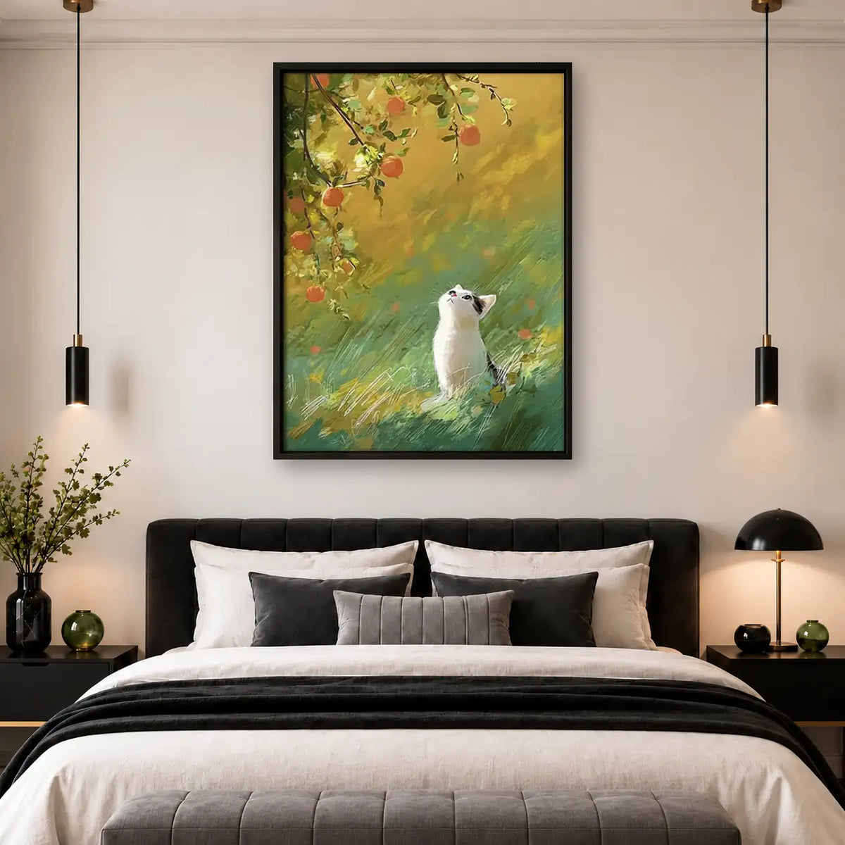 White Cat in Flower Meadow Wall Art 4
