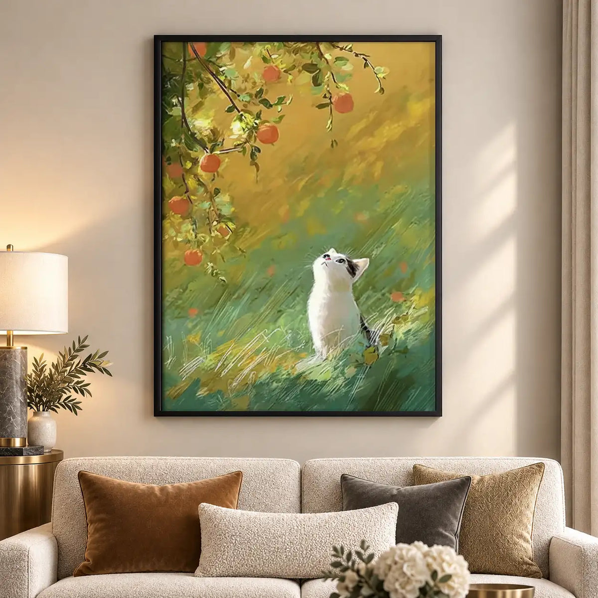 White Cat in Flower Meadow Wall Art 5