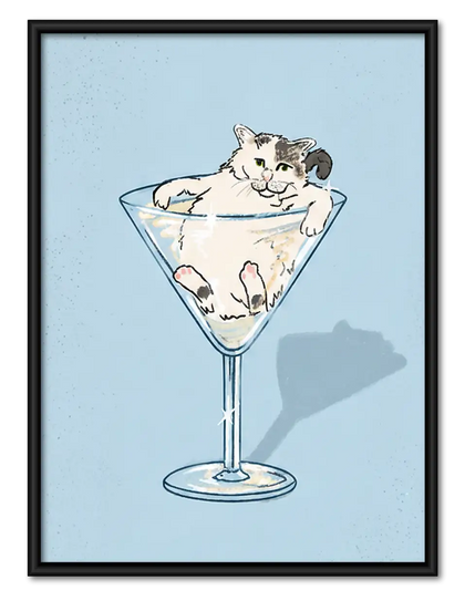 White Cat in Martini Glass Wall Art