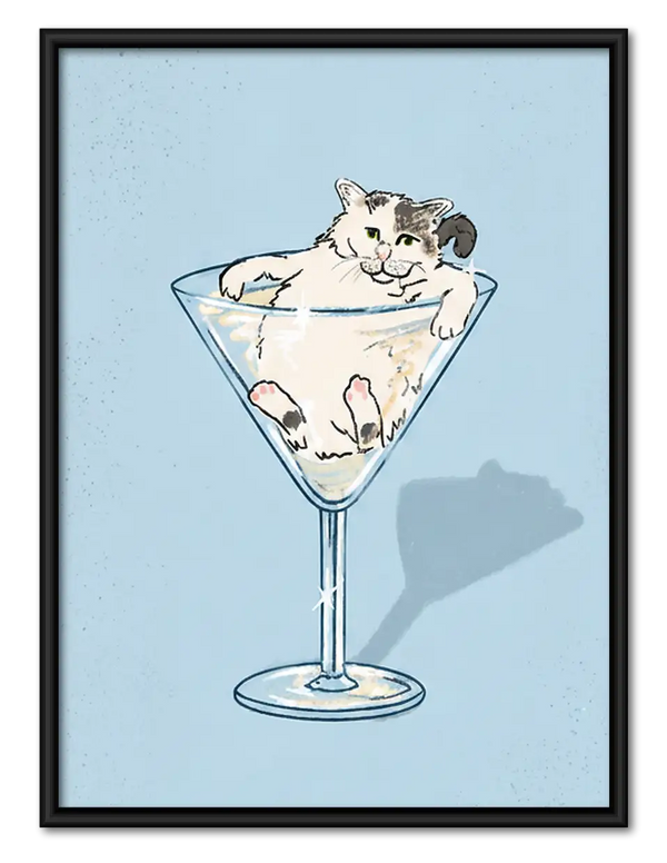 White Cat in Martini Glass Wall Art