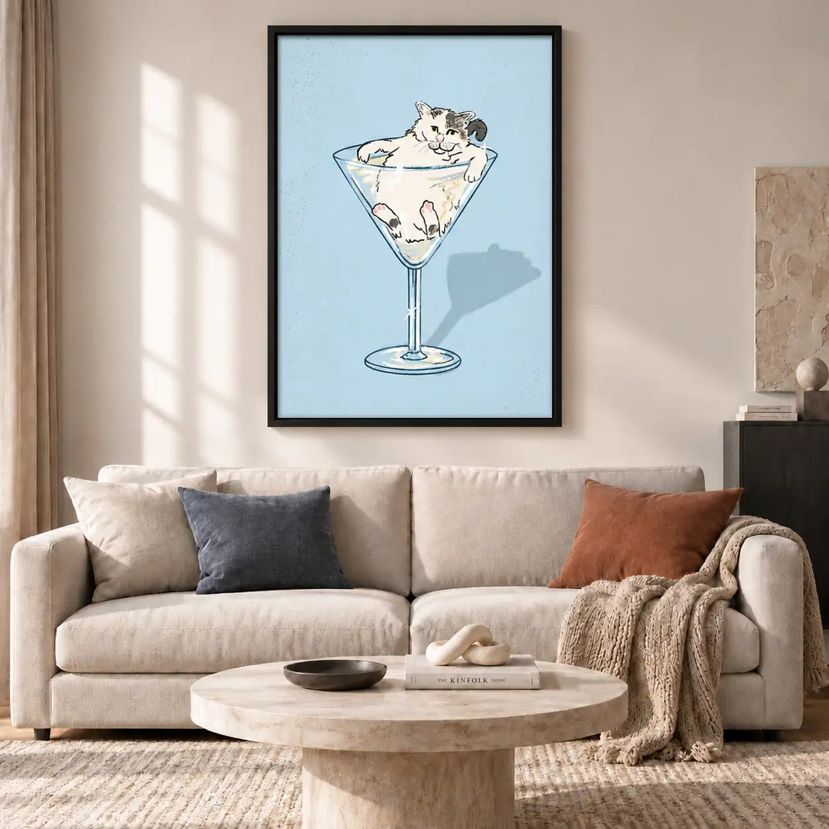 White Cat in Martini Glass Wall Art 2
