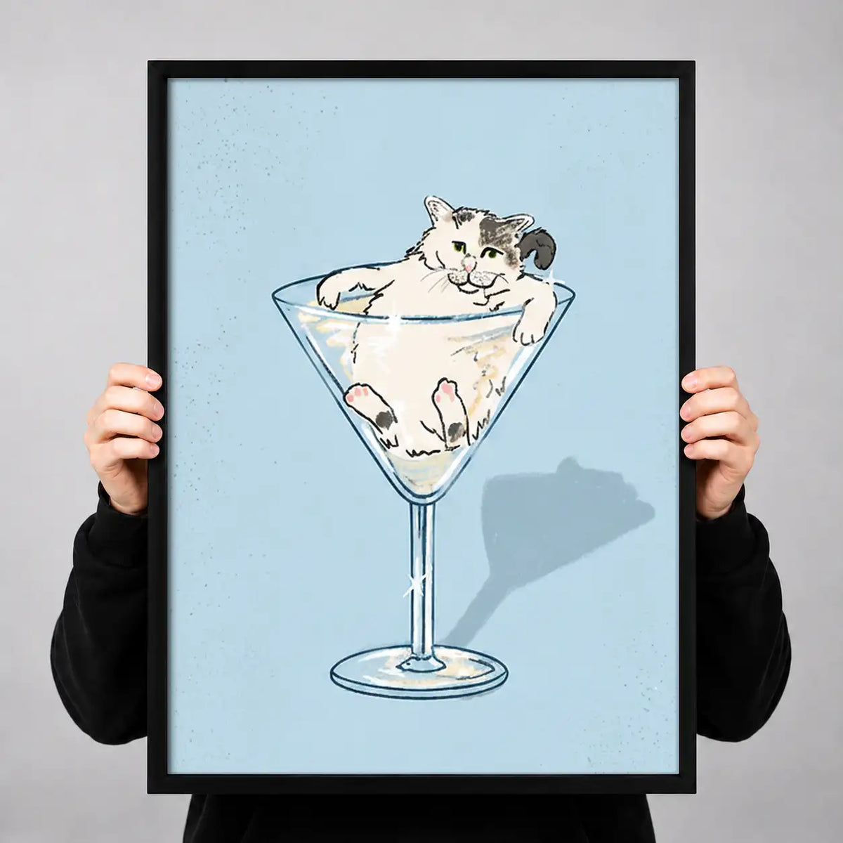 White Cat in Martini Glass Wall Art 3