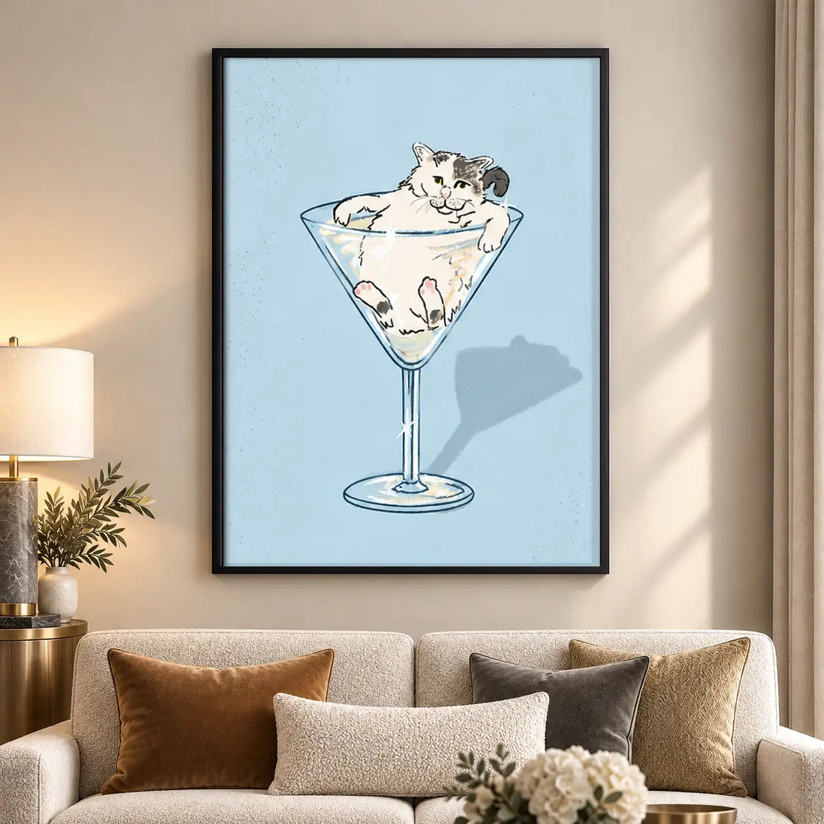 White Cat in Martini Glass Wall Art 5