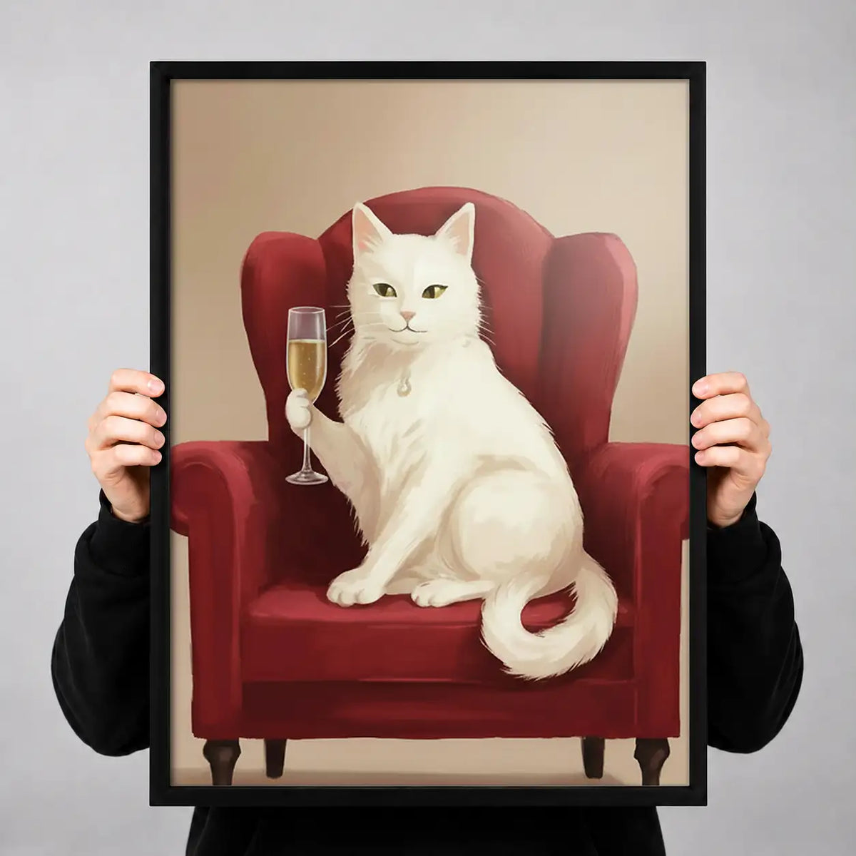 White Cat in Red Armchair Wall Art 3