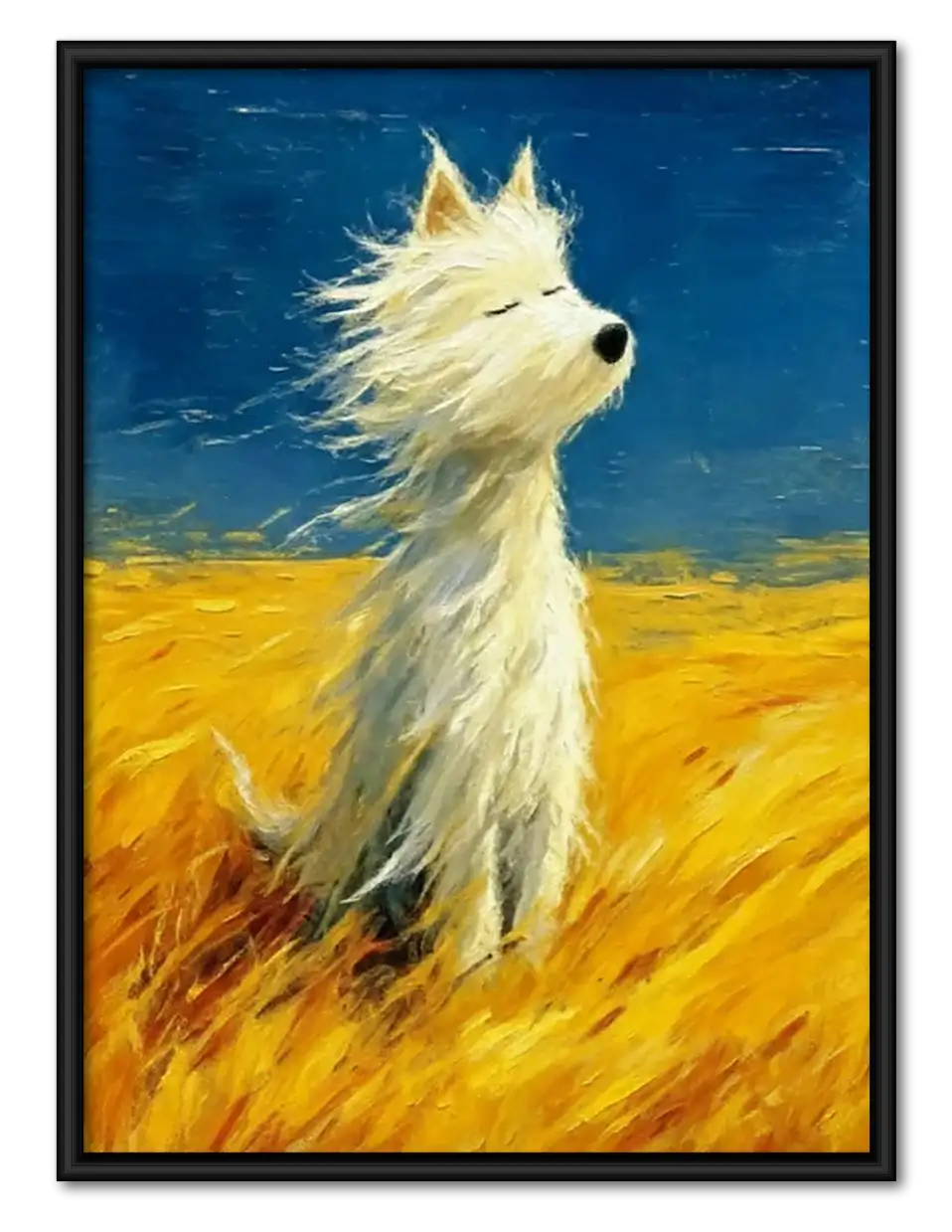 White Cat in Windy Golden Field Wall Art 1