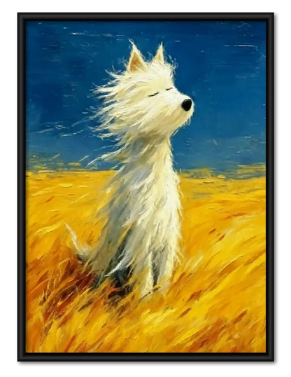 White Cat in Windy Golden Field Wall Art 1