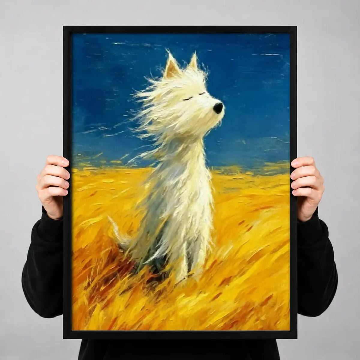 White Cat in Windy Golden Field Wall Art 3