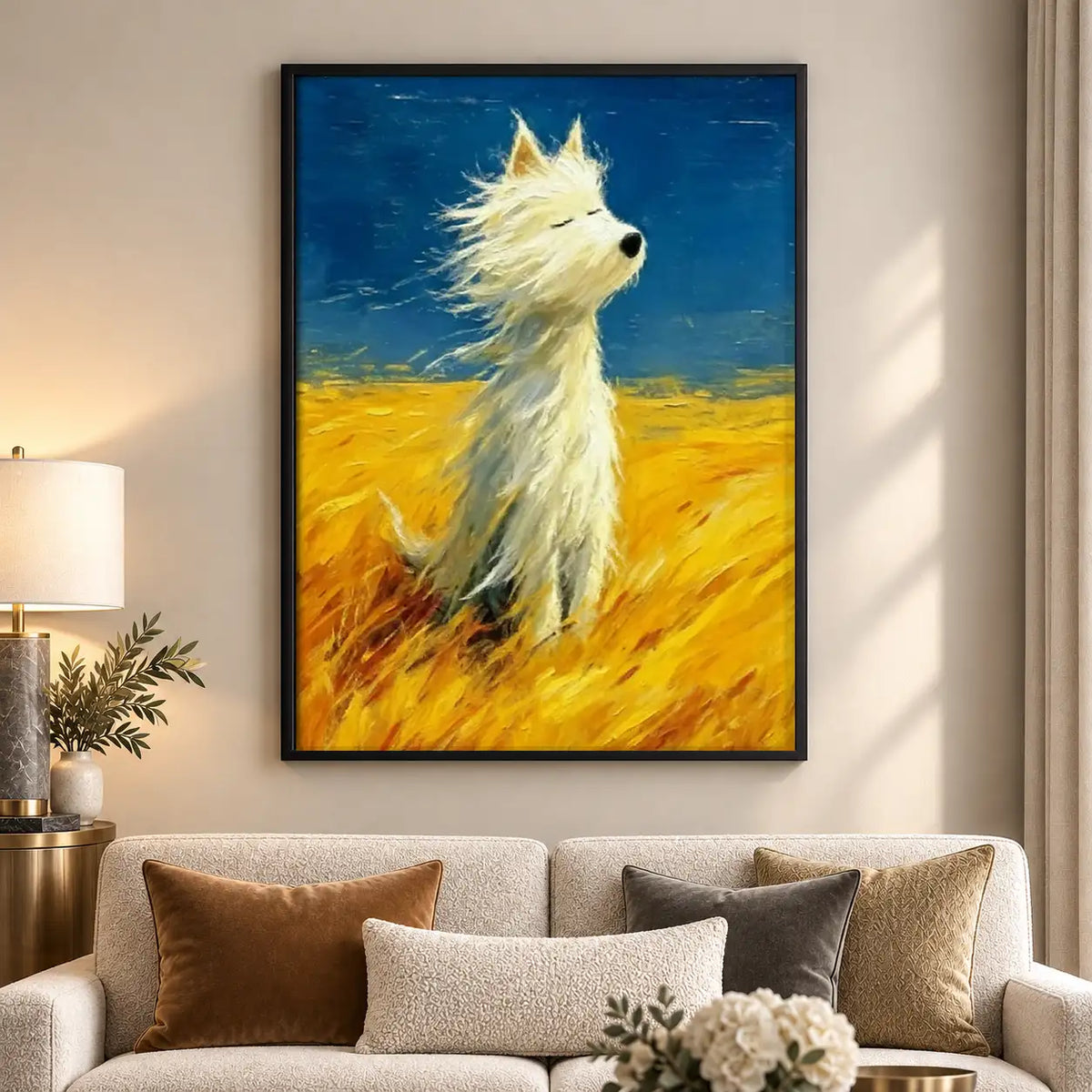White Cat in Windy Golden Field Wall Art 5