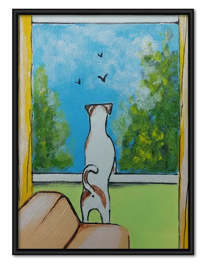 White Cat Looking through Window Wall Art