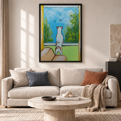 White Cat Looking through Window Wall Art 2