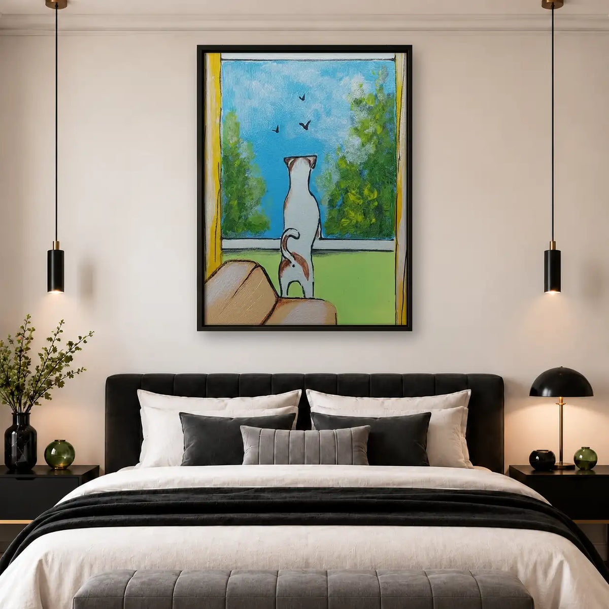 White Cat Looking through Window Wall Art 4