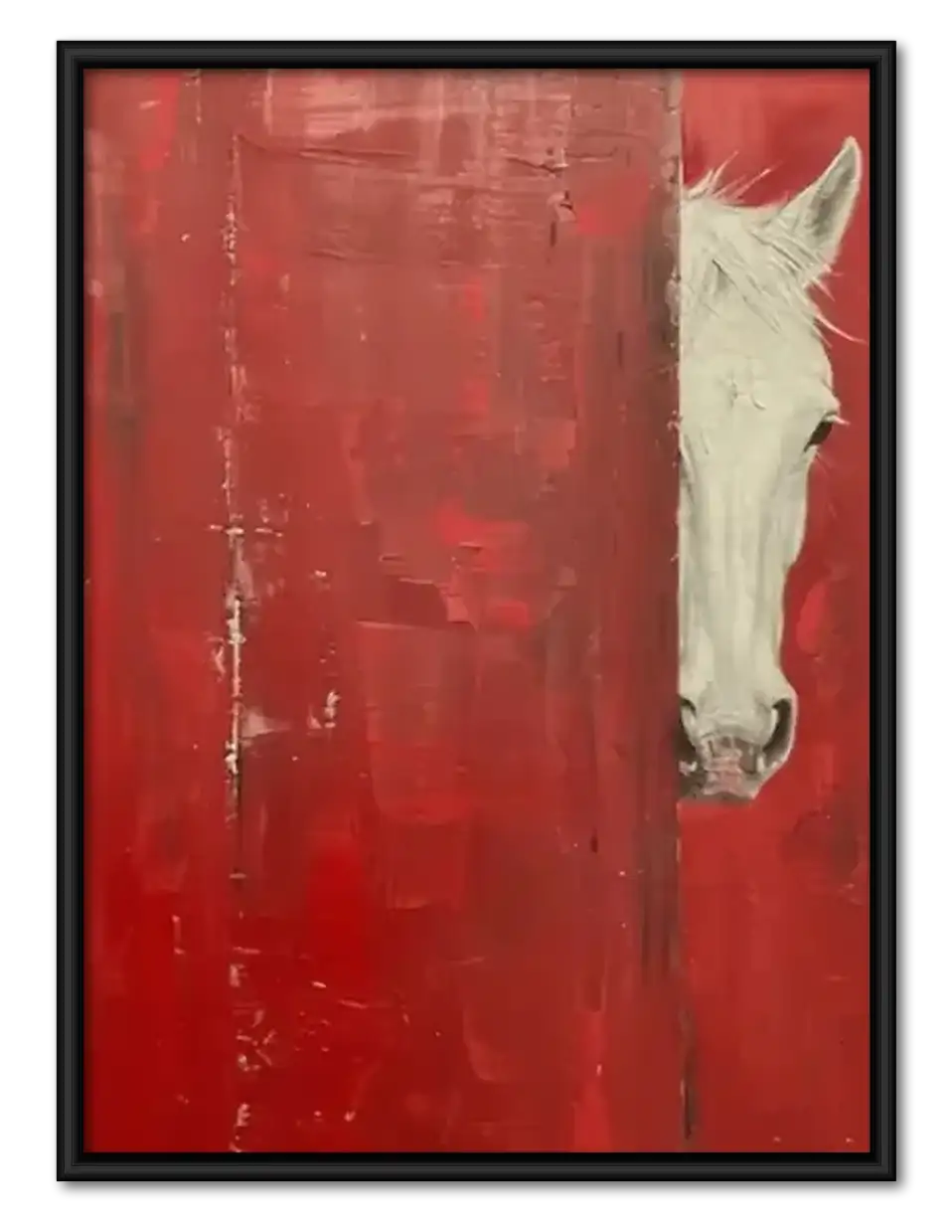 White Cat on Red Abstract Wall Art 1