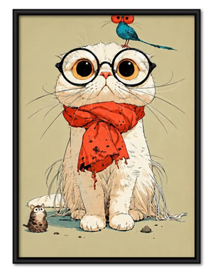 White Cat Wearing Red Scarf Wall Art