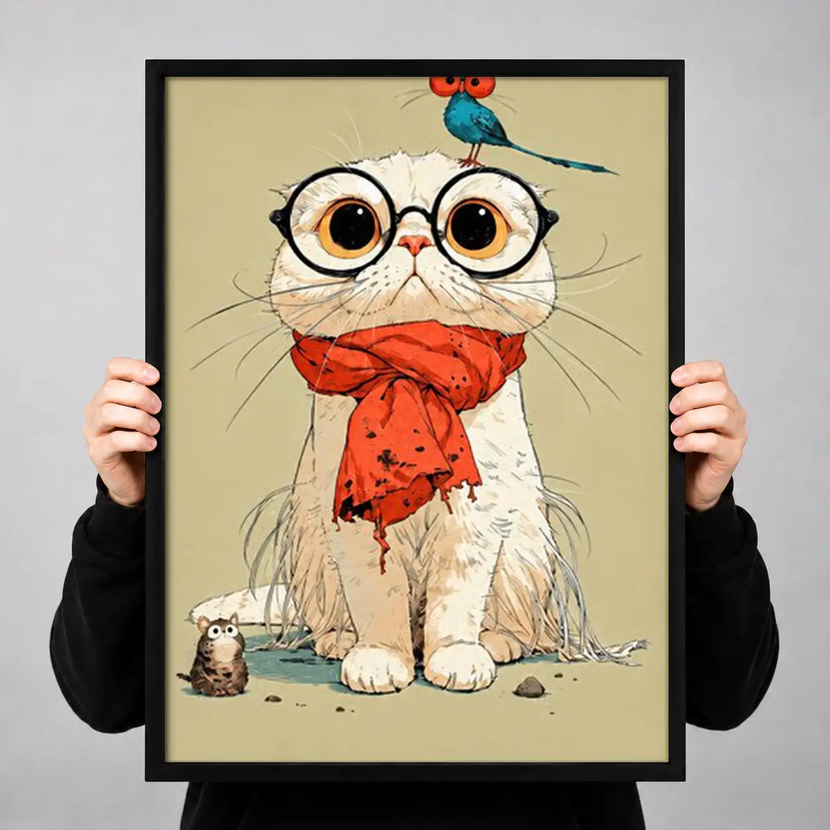 White Cat Wearing Red Scarf Wall Art 3