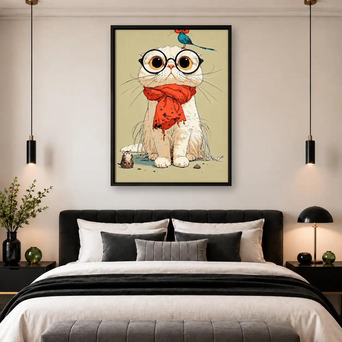 White Cat Wearing Red Scarf Wall Art 4