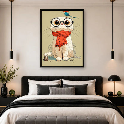 White Cat Wearing Red Scarf Wall Art 4