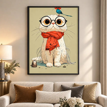 White Cat Wearing Red Scarf Wall Art 5