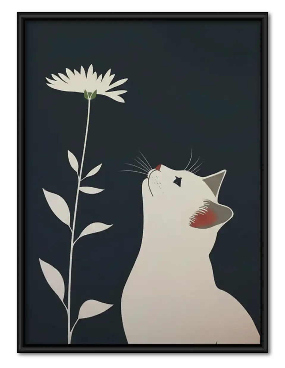 White Cat with Tall Daisy Wall Art 1