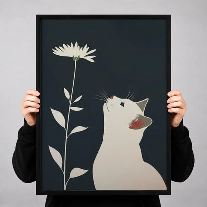 White Cat with Tall Daisy Wall Art 3