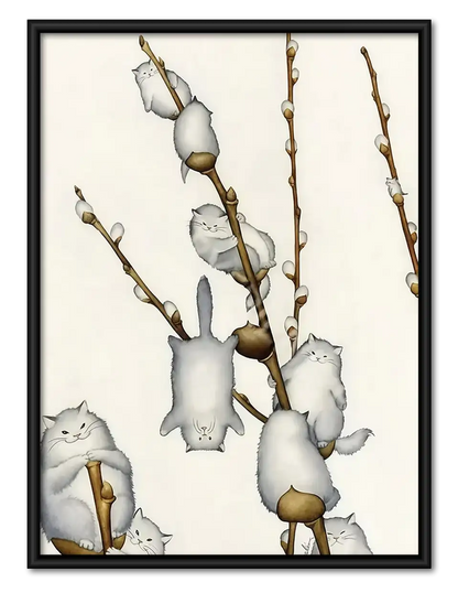 White Cats on Willow Branch Wall Art 1